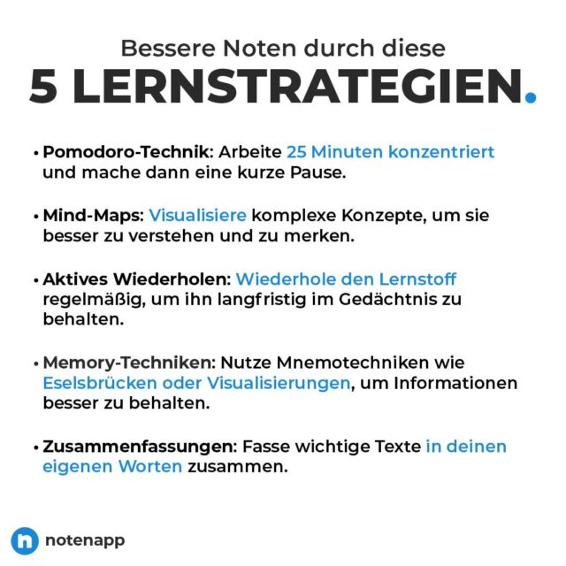 Welche Lernstrategien nutzt du schon? Welche wirst du bald einmal ausprobieren? 🤔

#schule #schüler #schuleneudenken #schüleraustausch #schultipps #lernen #lerntipps #lernmotivation #notenverbessern #notenapp